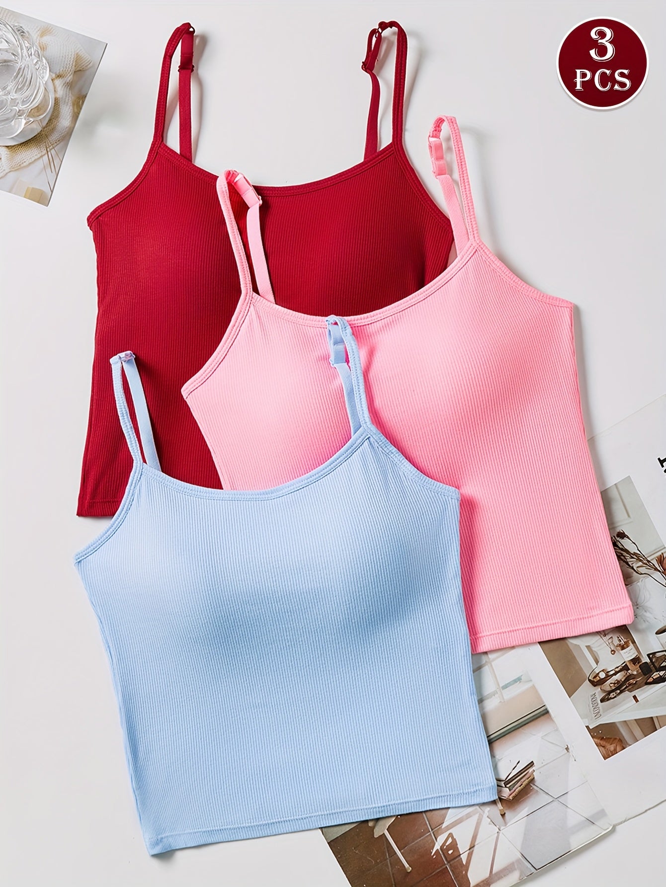 Pack de 3 Tops Cortos con Relleno para Mujer