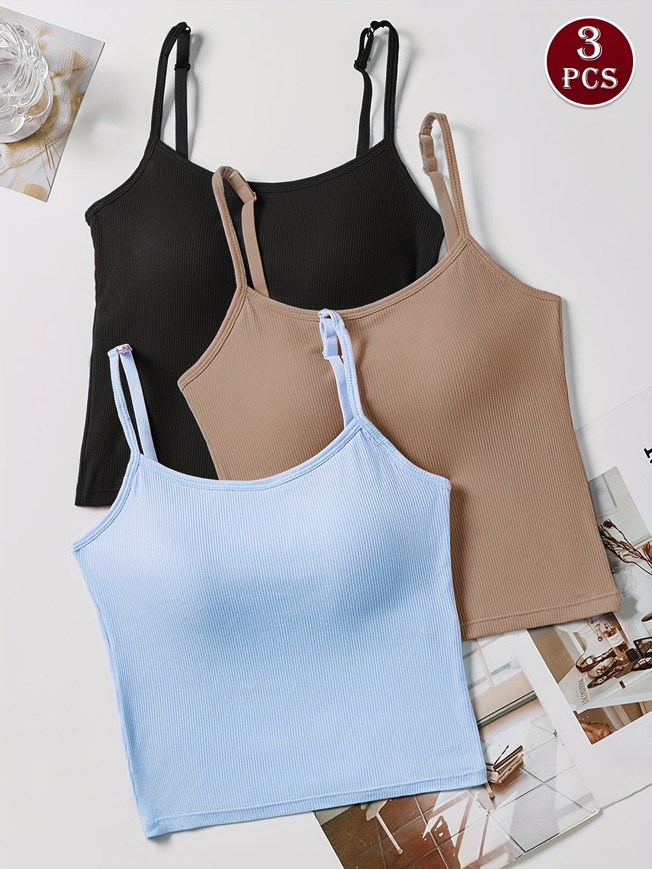 Pack de 3 Tops Cortos con Relleno para Mujer