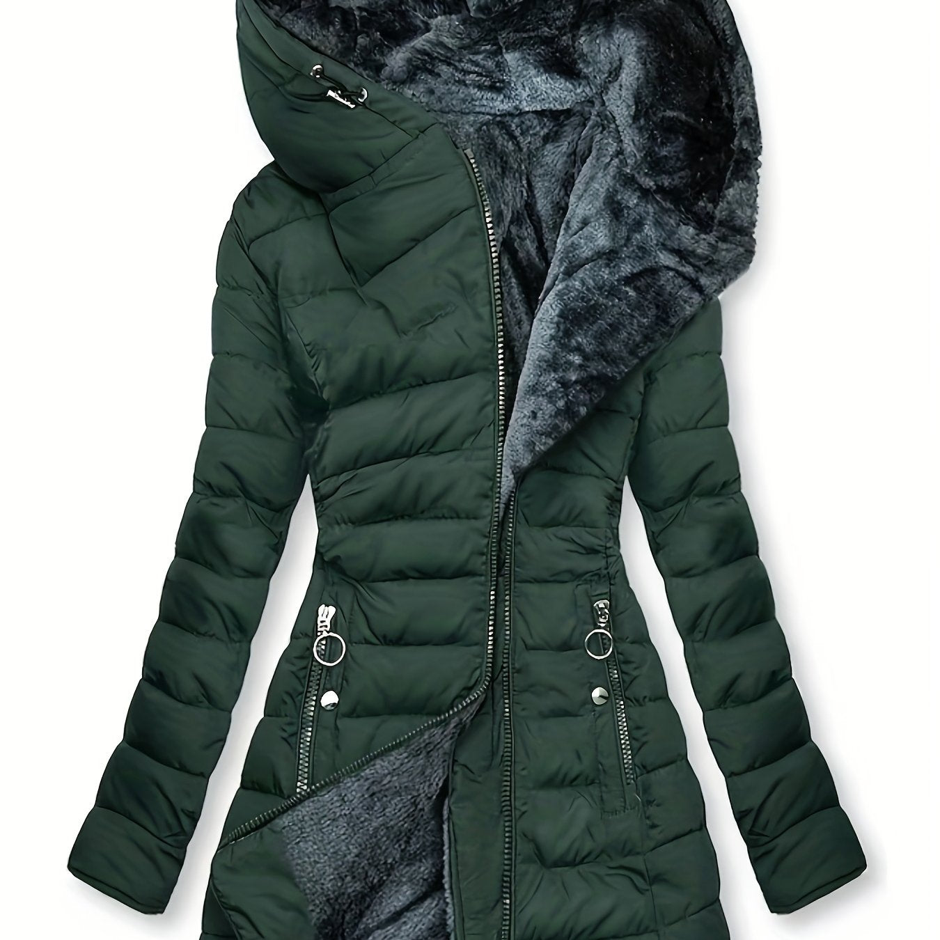 Chaqueta de Invierno con Capucha y Forro Polar – Cálida, Casual y de Largo Medio para Mujer