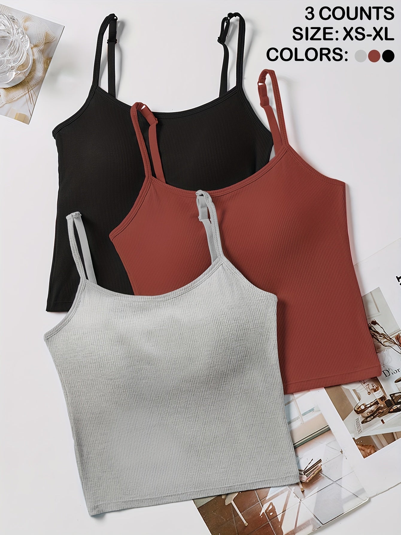 Pack de 3 Tops Cortos con Relleno para Mujer