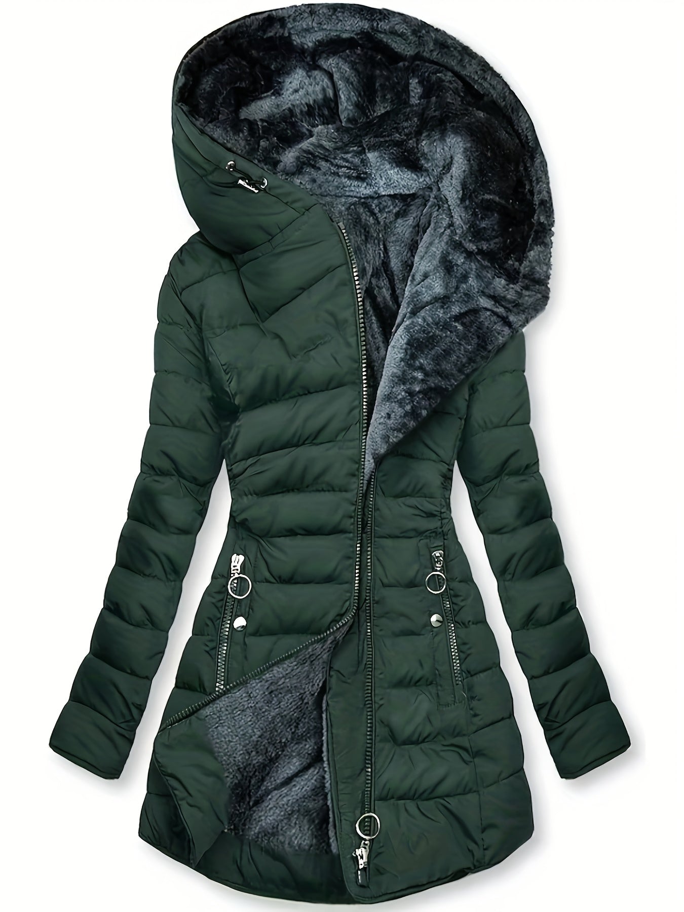 Chaqueta de Invierno con Capucha y Forro Polar – Cálida, Casual y de Largo Medio para Mujer