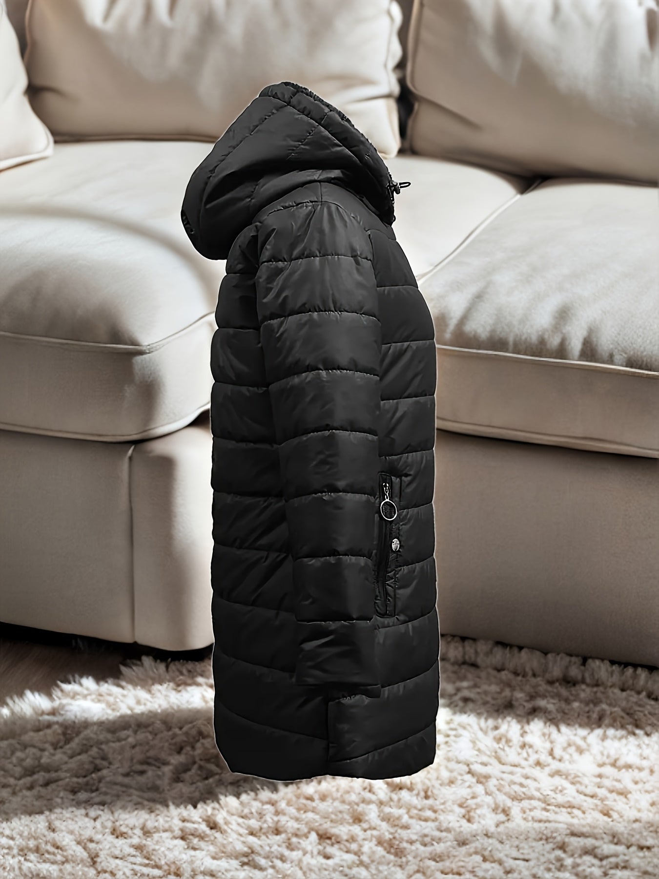 Chaqueta de Invierno con Capucha y Forro Polar – Cálida, Casual y de Largo Medio para Mujer