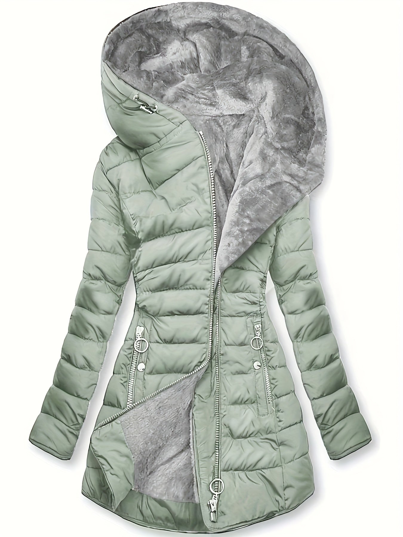 Chaqueta de Invierno con Capucha y Forro Polar – Cálida, Casual y de Largo Medio para Mujer