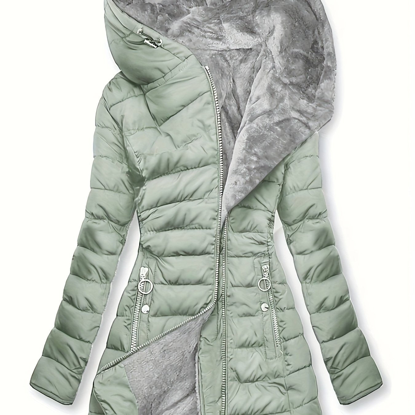 Chaqueta de Invierno con Capucha y Forro Polar – Cálida, Casual y de Largo Medio para Mujer