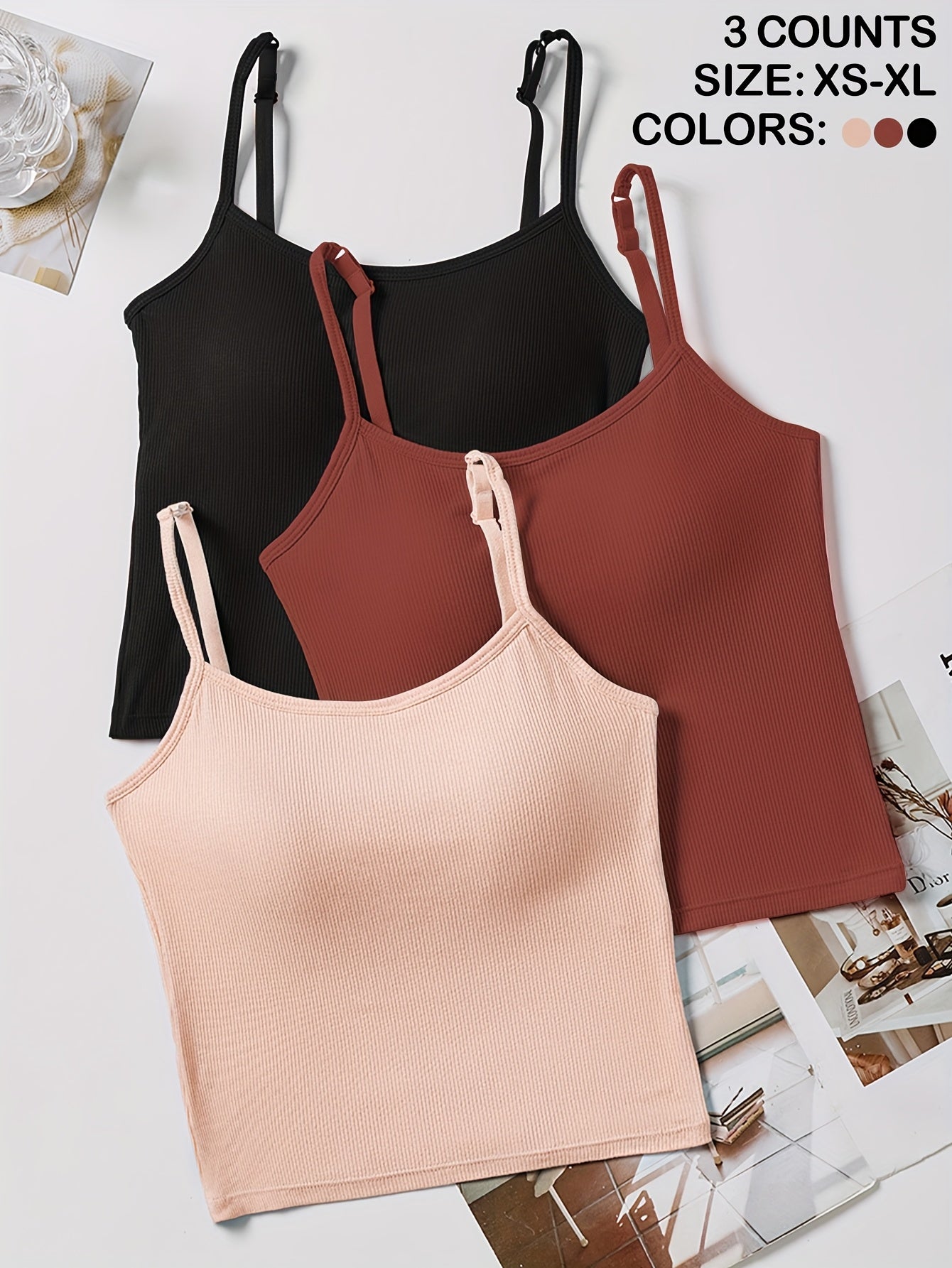 Pack de 3 Tops Cortos con Relleno para Mujer
