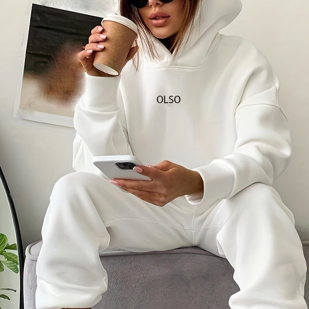 Conjunto Casual para Mujer – Sudadera con Estampado de Letras y Pantalón a Juego
